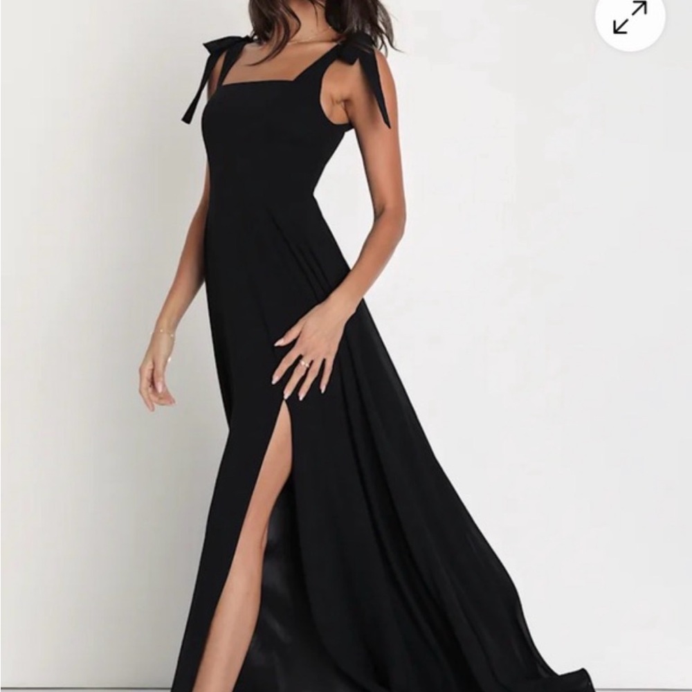 Lulu's Black Tie-Shoulder Maxi Dress with High Slit